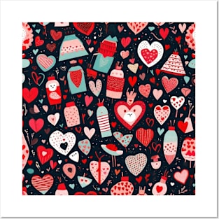 Red hearts pattern in black decor gift ideas Posters and Art